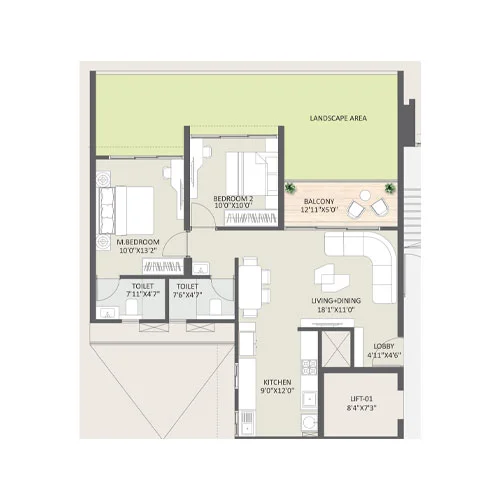 Rohit 108 Astera Punawale 2 BHK Floor Plan Image